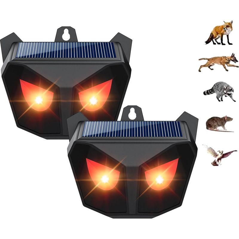 Ultraschall-tierabwehrgerät, Solarbetriebene Rote Led-katzenabwehrlampe, Wehrt Effektiv Wildschweine, Waschbären Und Andere Wildtiere Ab – 2er-pack