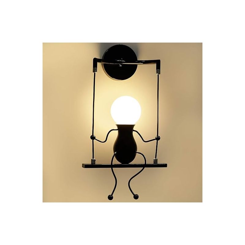 Schwarze Wandleuchte In Humanoider Form – Moderne E27-led-lampe – Für Kinderzimmer, Wohnzimmer, Flur – Kreative Wanddekoration