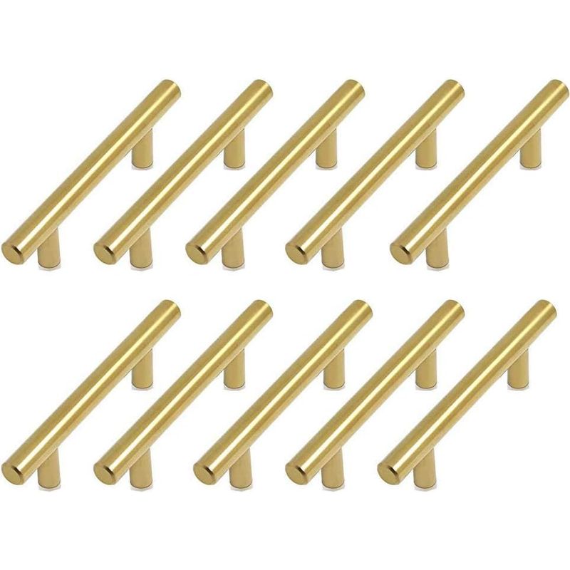 Set Mit 10 Vergoldeten Messing-möbelgriffen – 128 Mm Lochabstand – 200 Mm Länge – 12 Mm Durchmesser – 32 Mm Höhe – Inkl. Schrauben – 10 Stück