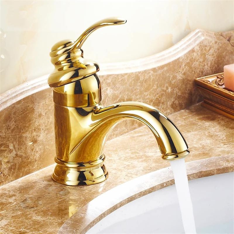 Goldene Einloch-waschtischarmatur, Warm- Und Kaltwasser-mischbatterie Aus Messing Für Badezimmer -