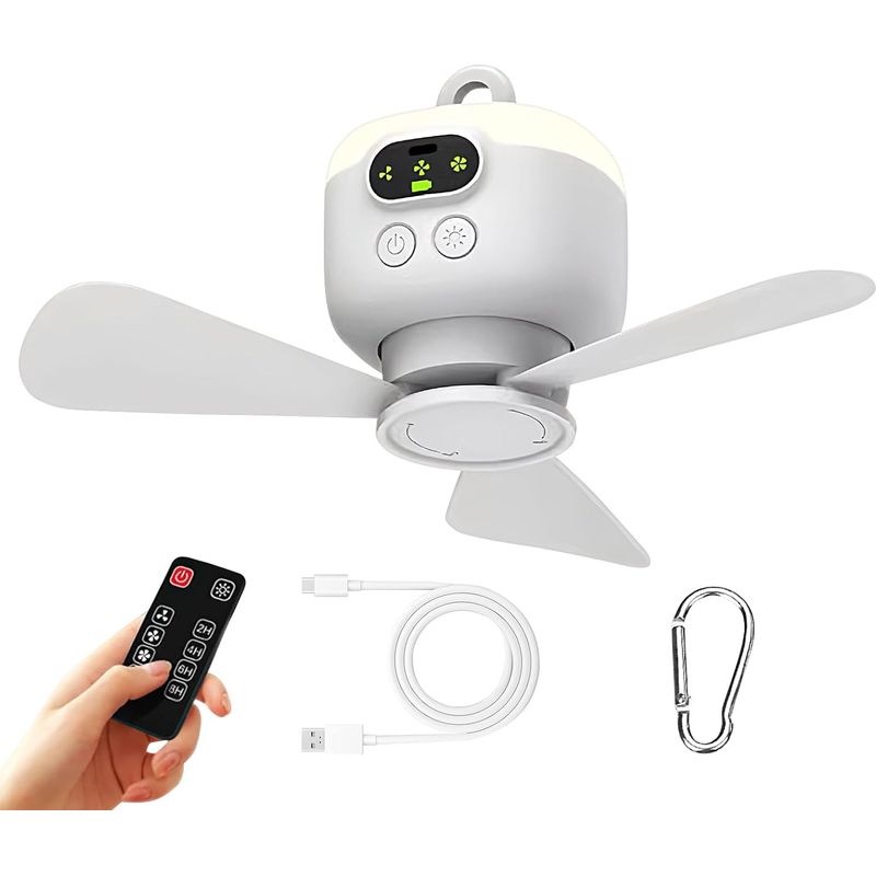 Wiederaufladbarer Campingventilator – Led-ventilator Mit Vier Geschwindigkeitsstufen Für Den Außenbereich. Leiser Ventilator, Inklusive Fernbedienung, Ideal Für Urlaub, Picknicks Und Andere Anlässe.