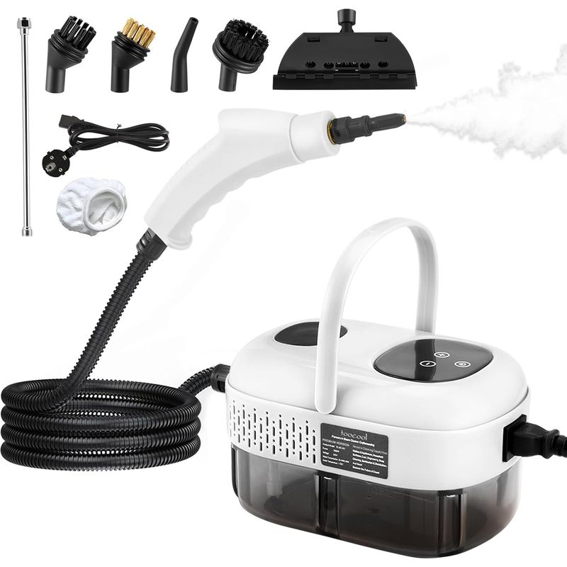 Tragbarer Dampfreiniger 2500w 1100ml Hochdruck 3 Bürstenköpfe - Multifunktional Für Küche, Bad Und Auto, Weiß