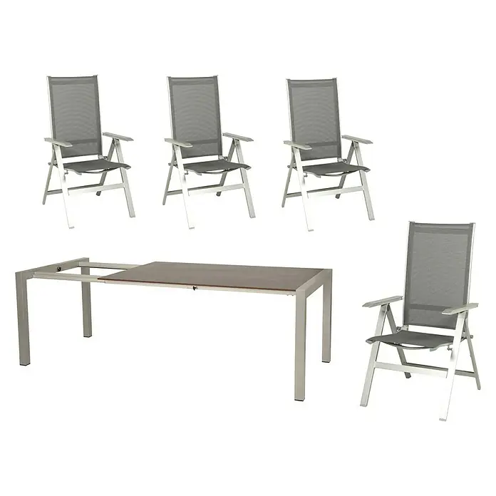 Acamp Gartenmöbel-Set Urban/Extensio (5 -tlg., Aluminium, HPL, Textil, Klappbar, Anthrazit)
