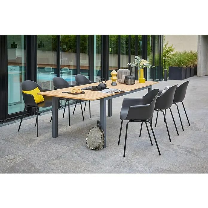 Sunfun Gartenmöbel-Set Carina/My (7 -tlg., Akazie/Stahl, Kunststoff/Metall, Naturbraun/Anthrazit/Grau)