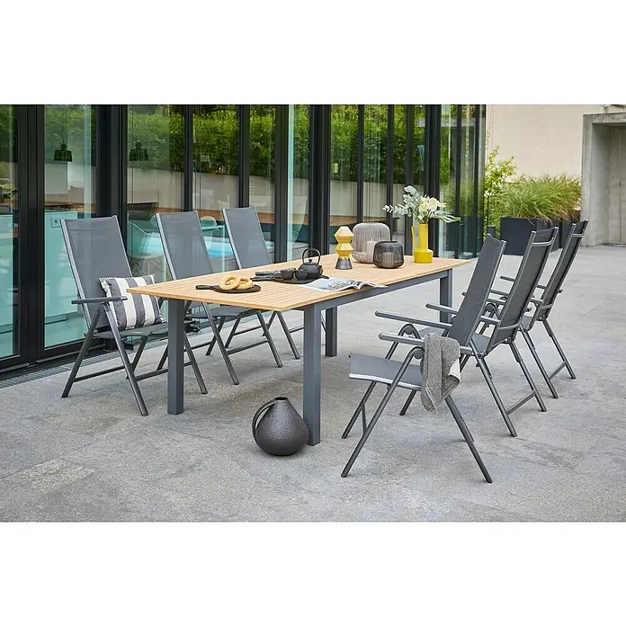 Sunfun Gartenmöbel-Set Carina/Maja Slim (7 -tlg., Akazie, Textilen, Aluminium, Stahl, Naturbraun/Anthrazit)
