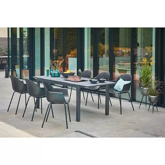 Sunfun Gartenmöbel-Set Maja/My (7 -tlg., Glas/Kunststoff, Aluminium, Anthrazit/Schwarz)