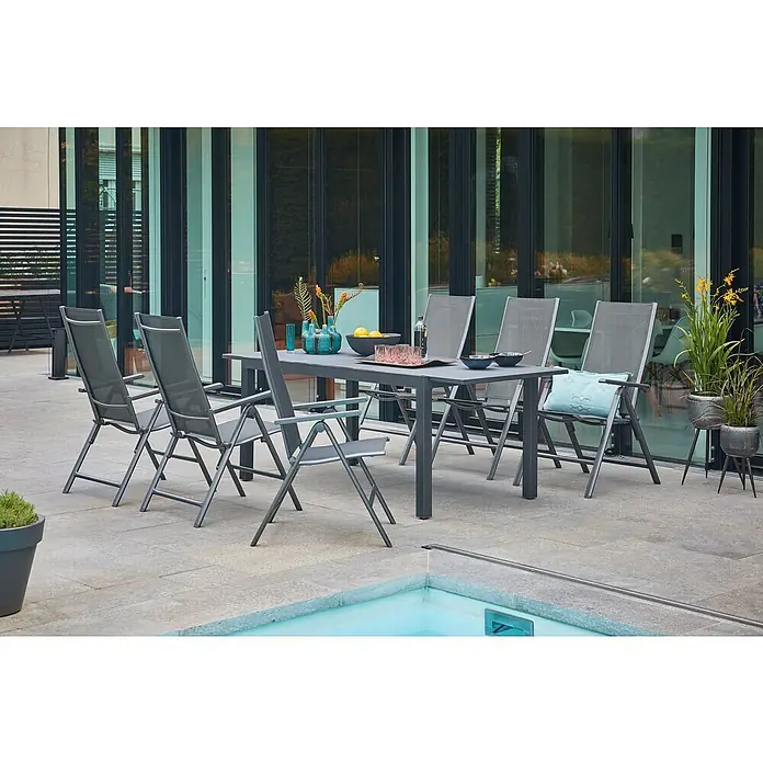 Sunfun Gartenmöbel-Set Maja/Maja Slim (7 -tlg., Glas/Textilen/Aluminium, Anthrazit)