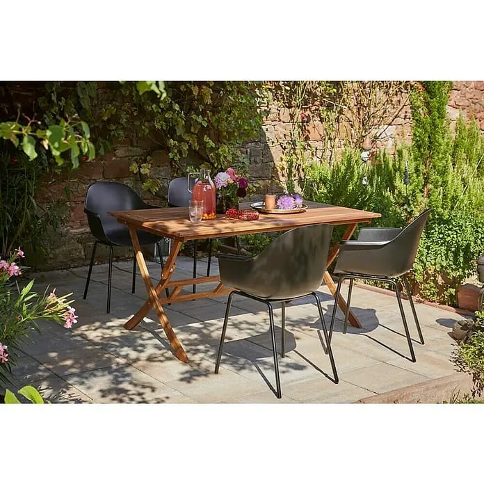 Sunfun Gartenmöbel-Set Diana/My (5 -tlg., Akazie, Kunststoff/Metall, Naturbraun/Schwarz)