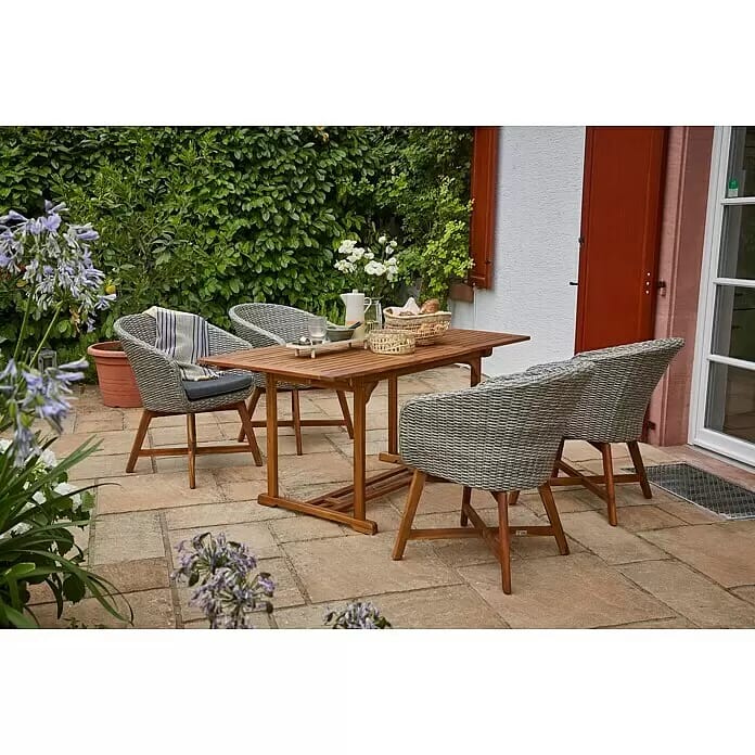 Sunfun Gartenmöbel-Set Diana/Pauline (5 -tlg., Akazie, Aluminium, Polyrattan, Naturbraun/Bambus Grey/Anthrazit)