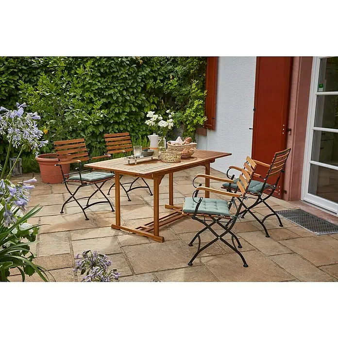 Sunfun Gartenmöbel-Set Diana/Moni (5 -tlg., Akazienholz, Akazienholz/Stahl, Naturbraun/Schwarz)