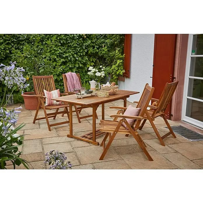 Sunfun Gartenmöbel-Set Diana (5 -tlg., Akazienholz, Naturbraun, Hochlehner)