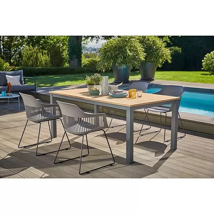 Sunfun Gartenmöbel-Set Carina/Annika (5 -tlg., Akazie/Stahl, Kunststoff/Metall, Naturbraun/Anthrazit/Dunkelgrau)