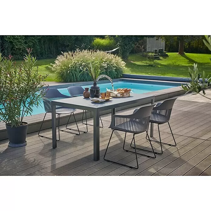 Sunfun Gartenmöbel-Set Maja/Annika (5 -tlg., Glas/Aluminium, Metall/Kunststoff, Anthrazit/Black/Dark Grey)