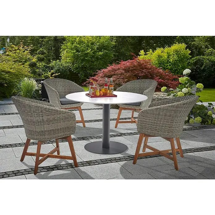 Gartenmöbel-Set Pauline (5 -tlg., Compofit/Stahl, Akazienholz/Aluminium/Polyrattan, Weiß/Schwarz/Bambus Grey/Anthrazit/Naturbraun)