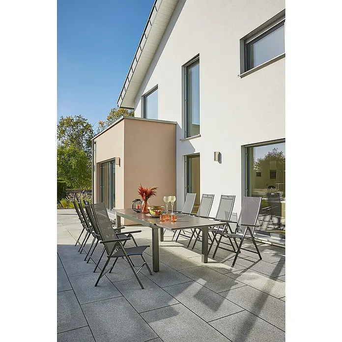 Sunfun Maja Slim Gartenmöbel-Set Stone (9 -tlg., Sintered Stone, Aluminium, Textilen, Anthrazit)