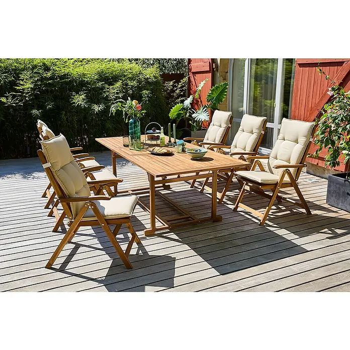Sunfun Gartenmöbel-Set Diana (7 -tlg., Akazie, Beige/Braun)