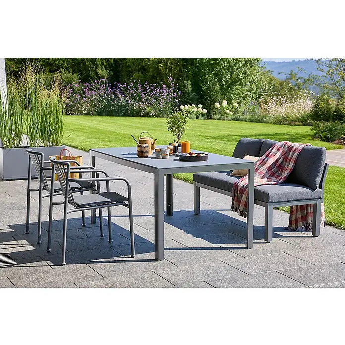 Sunfun Gartenmöbel-Set Maja/Sarah (4 -tlg., Aluminium, Stahl, Sicherheitsglas, Night-Grey)