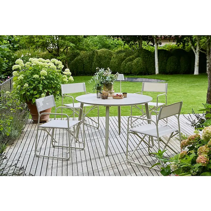 Sunfun Gartenmöbel-Set Solo/Sarah (5 -tlg., Aluminium/Sintered Stone/Textilen, Light-Greige)