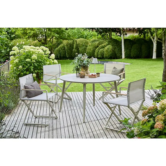 Sunfun Gartenmöbel-Set Solo (5 -tlg., Aluminium/Sintered Stone/Textilen, Light-Greige)