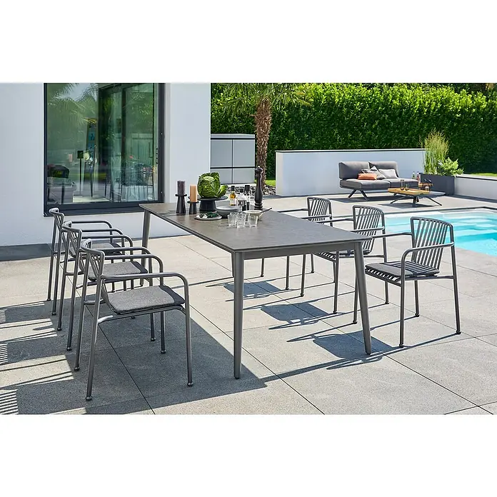 Sunfun Gartenmöbel-Set Solo/Sarah (7 -tlg., Aluminium/Sintered Stone/Stahl, Night-Grey)