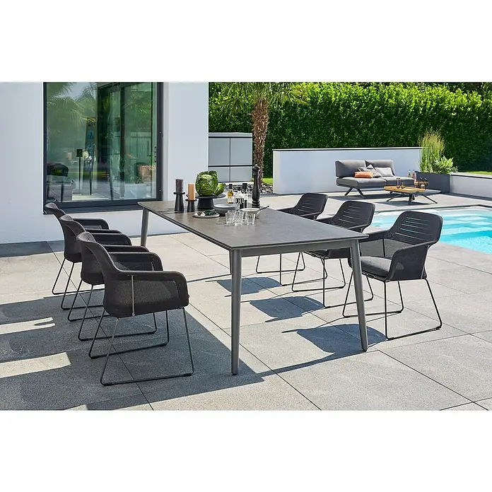 Sunfun Gartenmöbel-Set Solo (7 -tlg., Aluminium/Sintered Stone/Polyester, Night-Grey)