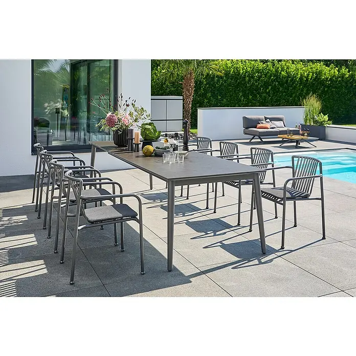 Sunfun Gartenmöbel-Set Solo/Sarah (9 -tlg., Aluminium/Sintered Stone/Stahl, Night-Grey)