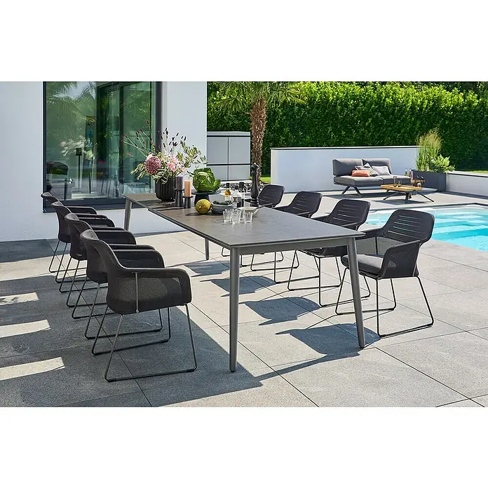 Sunfun Gartenmöbel-Set Solo (9 -tlg., Aluminium/Sintered Stone/Polyester, Night-Grey)