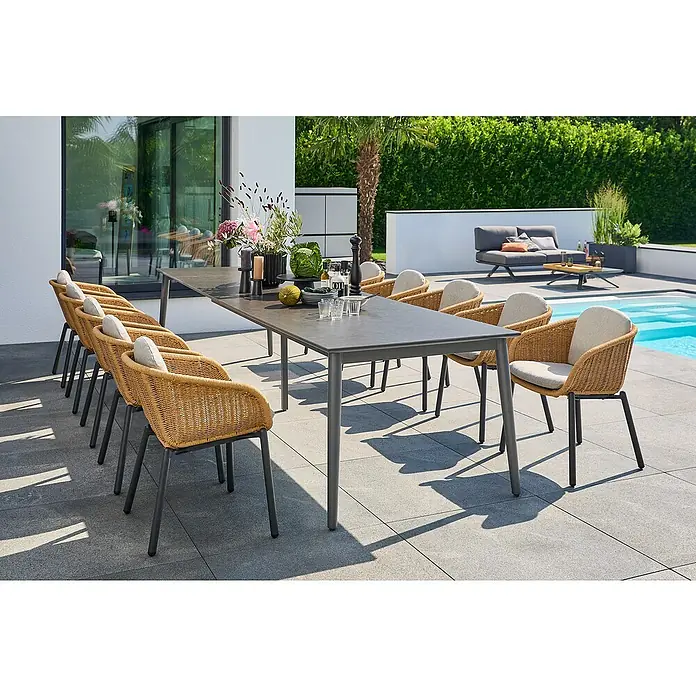 Sunfun Gartenmöbel-Set Solo (12 -tlg., Aluminium/Sintered Stone/Polyrattan/Polyester, Night-Grey/Braun)