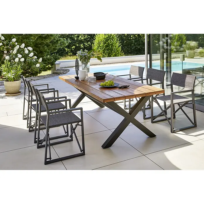 Sunfun Gartenmöbel-Set Maja (7 -tlg., Robinie/Textilen/Aluminium, Anthrazit)