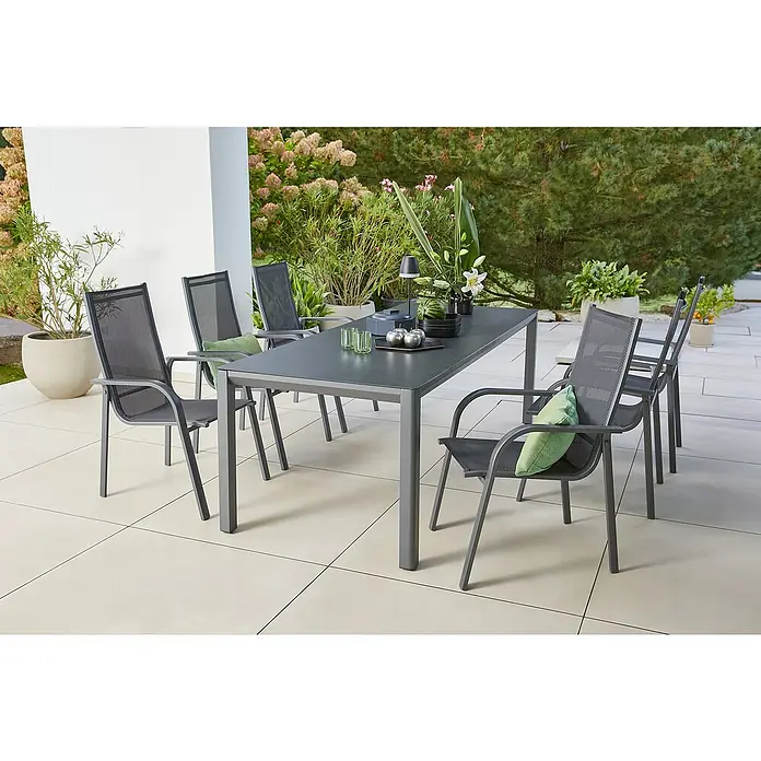 Sunfun Gartenmöbel-Set Maja (7 -tlg., Aluminium, Textilen, Anthrazit, Night-Grey)