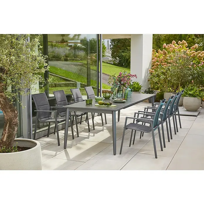 Sunfun Gartenmöbel-Set Solo/Maja (9 -tlg., Aluminium, Sintered Stone, Textilen, Night-Grey)