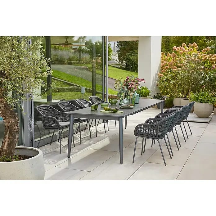 Sunfun Gartenmöbel-Set Solo/Sarah Rope (9 -tlg., Aluminium, Sintered Stone, Stahl, Olefin, Night-Grey)