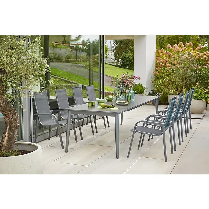 Sunfun Gartenmöbel-Set Solo/Maja (9 -tlg., Aluminium, Sintered Stone, Kunststoff, Olefin, Night-Grey)