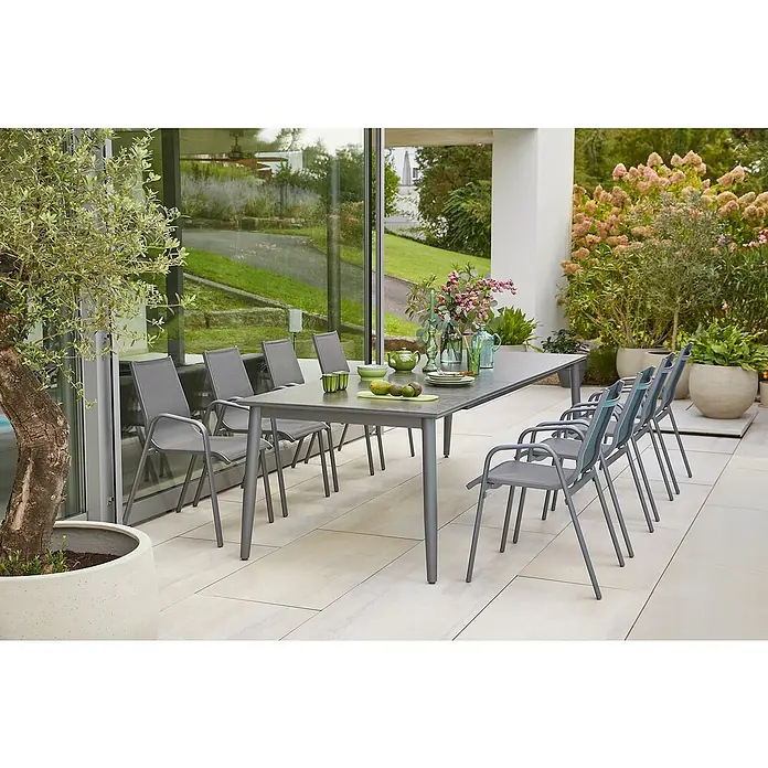 Sunfun Gartenmöbel-Set Solo/Gastro (9 -tlg., Aluminium, Sintered Stone, Stahl, Textilen, Night-Grey)