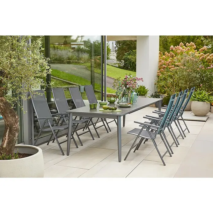 Sunfun Gartenmöbel-Set Solo/Maja Slim (9 -tlg., Aluminium, Sintered Stone, Textilen, Anthrazit/Night-Grey)