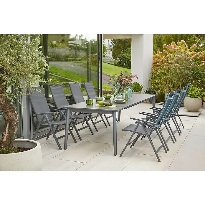 Sunfun Gartenmöbel-Set Solo/Maja (9 -tlg., Aluminium, Sintered Stone, Textilen, Anthrazit/Night-Grey)