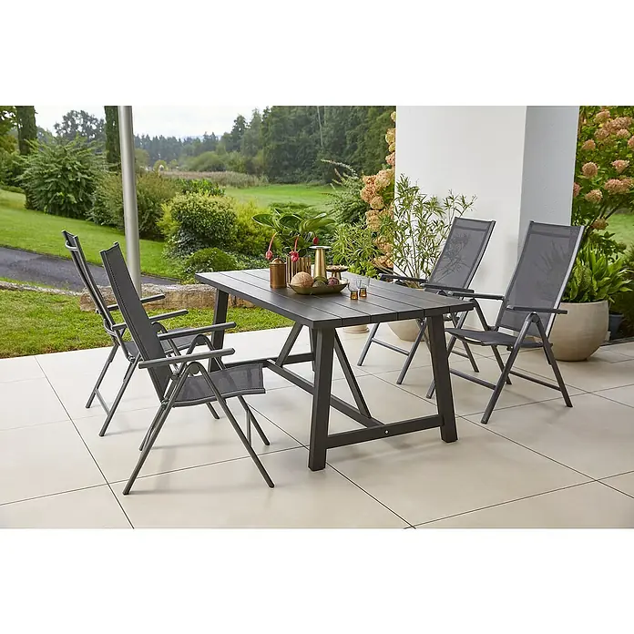 Sunfun Gartenmöbel-Set Melina/Maja (5 -tlg., Akazie/Aluminium/Textilen, Black Washed/Anthrazit)