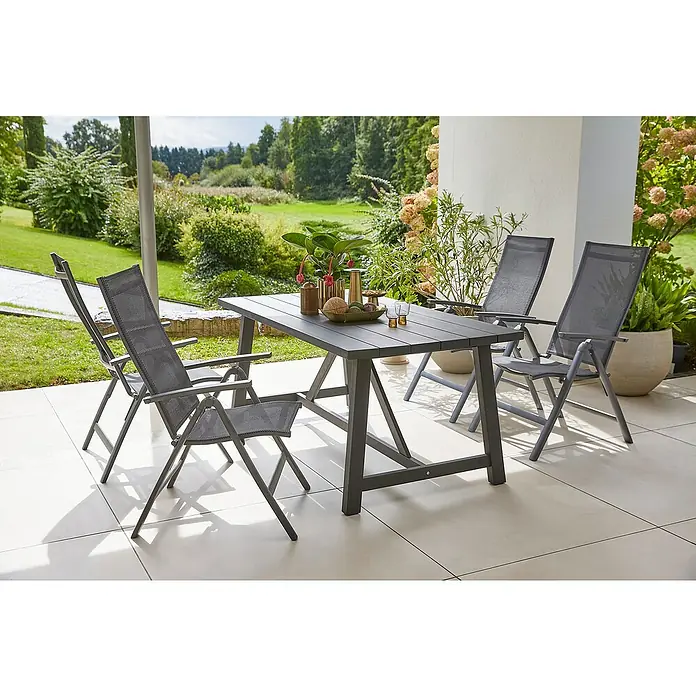 Sunfun Gartenmöbel-Set Melina/Maja (5 -tlg., Akazie, Aluminium, Textilene, Schwarz/Anthrazit)