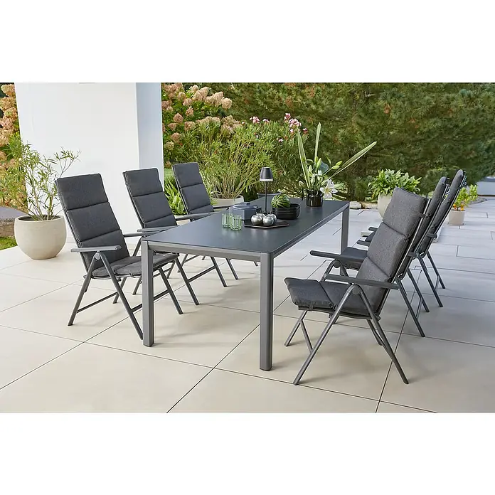 Sunfun Maja Gartenmöbel-Set (13 -tlg., Aluminium, Glas, Textilen, Olefin, Night-Grey)