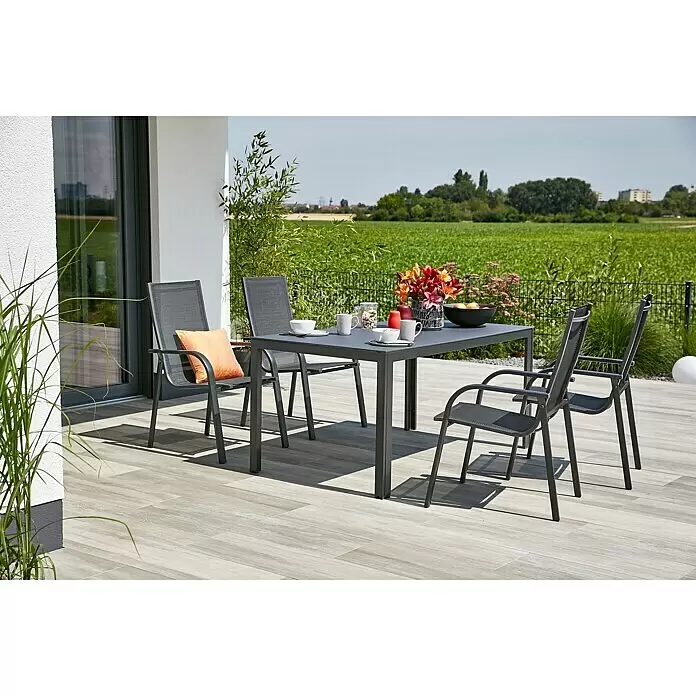 Gartenmöbel-Set Maja (5 -tlg., Glas/Textilen/Aluminium, Anthrazit)