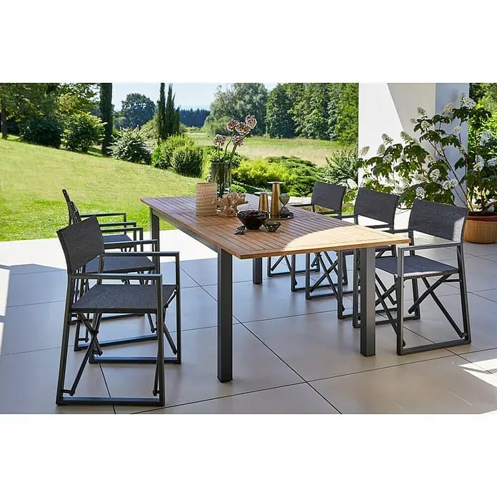Gartenmöbel-Set Carina/Maja I (7 -tlg., Akazie/Textilen/Metall, Naturbraun/Anthrazit)