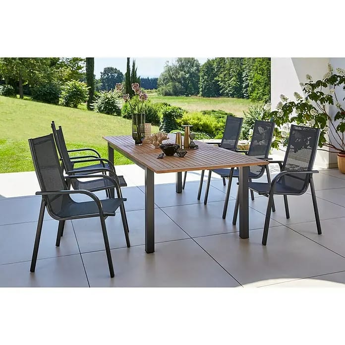 Sunfun Gartenmöbel-Set Carina/Maja (7 -tlg., Akazie/Textilen/Metall, Naturbraun/Anthrazit)