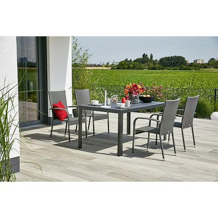 Gartenmöbel-Set Maja/Neila (5 -tlg., Glas/Polyrattan/Aluminium/Stahl, Anthrazit/Silbergrau)