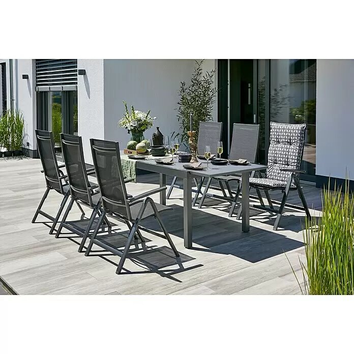 Gartenmöbel-Set Maja II (7 -tlg., Glas/Textilen/Aluminium, Anthrazit)