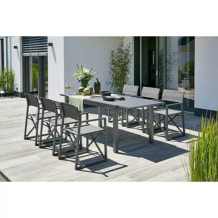 Gartenmöbel-Set Maja IV (7 -tlg., Glas/Textilen/Aluminium, Anthrazit)