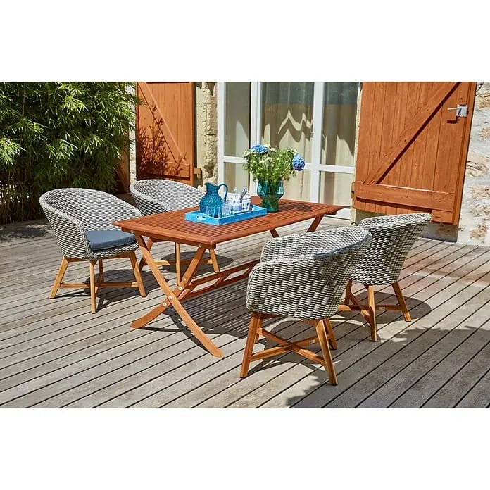 Sunfun Gartenmöbel-Set Diana/Pauline (5 -tlg., Akazie, Polyrattan, Aluminium, Naturbraun/Bambus Grey)