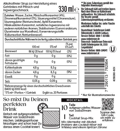 Sodastream Crafted Cocktail Drink Mix Sirup Pfirsich & Ingwer 330 ml