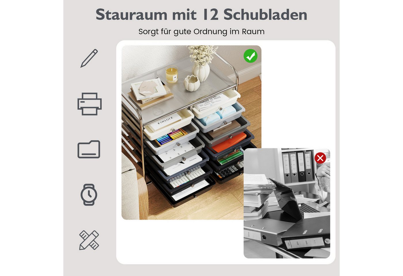 Costway Rollwagen mit 12 Stapelbaren Schubladen Gemischt Schwarz Bild 5