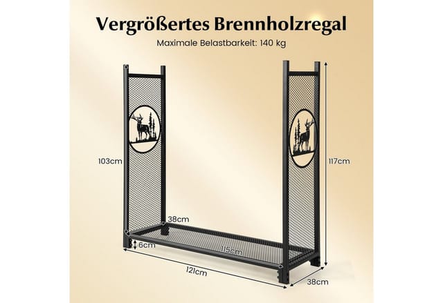 Costway Kaminholzregal Großer Kaminholzständer 121 x 38 x 117 cm