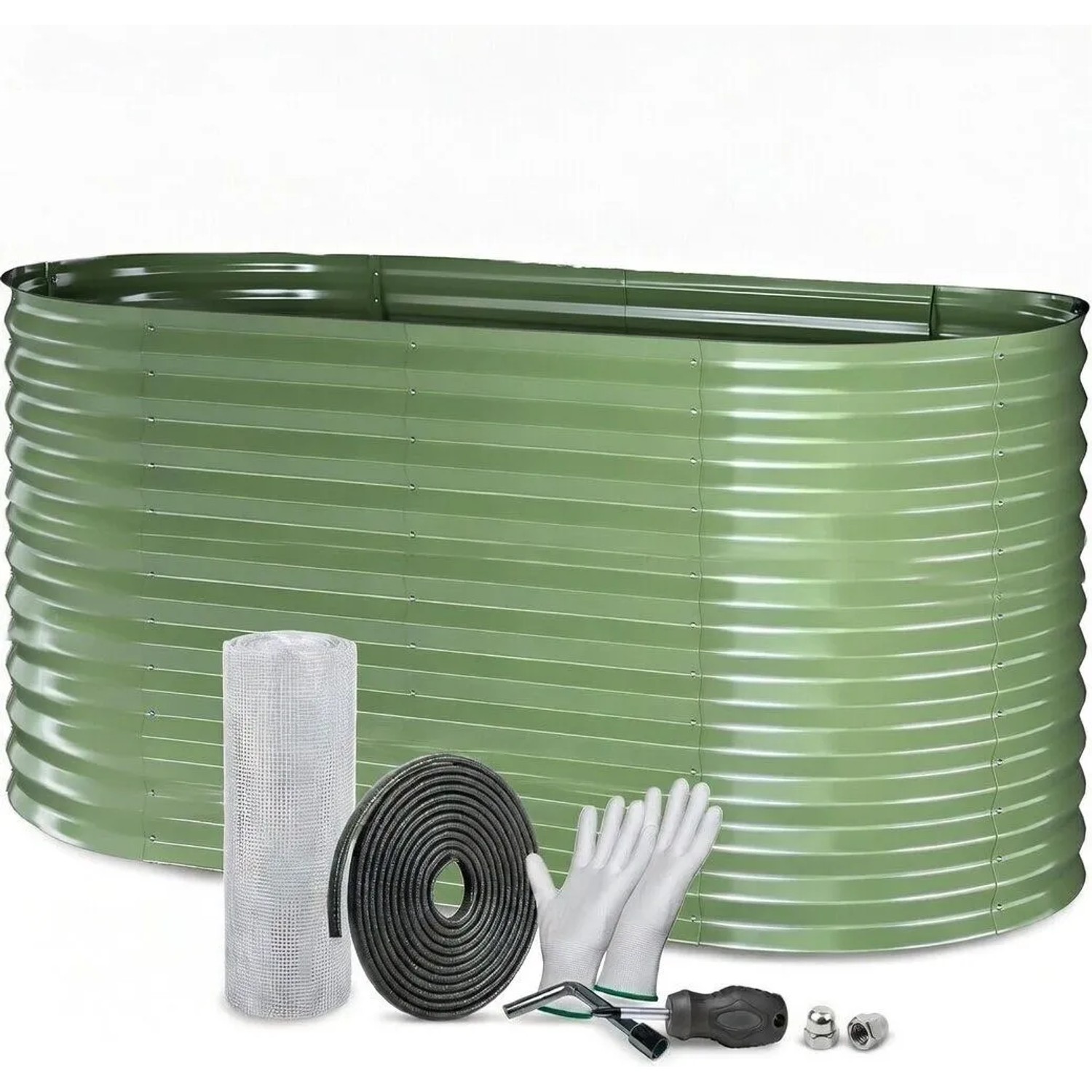 TTL GARDEN Metall Hochbeet NATURE L 240×80×80 cm – Großes Ovales Garten Hochbeet Verzinkt In Salbei Grün